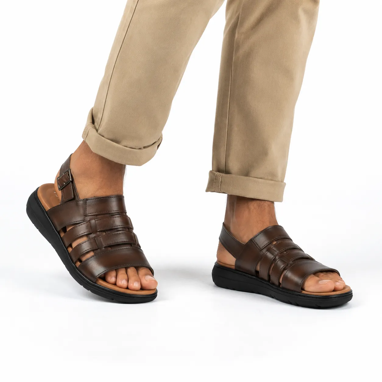 Sandales pour homme 022 marron Cuir   miniature